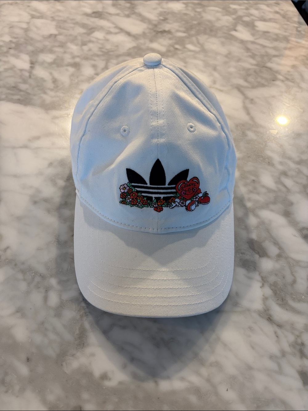 adidas White Cap with Black Trefoil and Floral Embroidery
